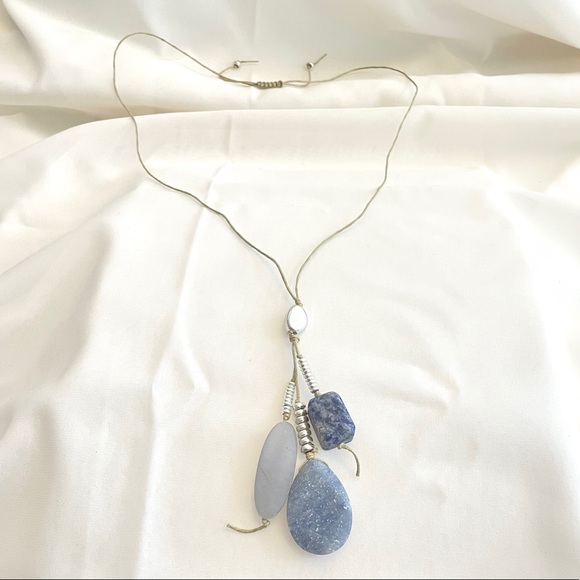 Rock Gem Necklace Bead Jewelry String Stone Blue - Picture 2 of 11